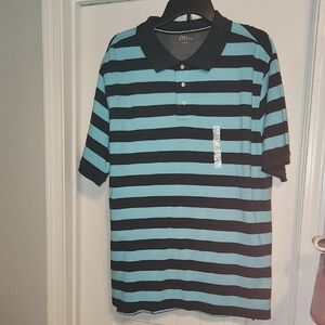 PBX Basics Men's Polo Shirt - Aqua and Black Stripes